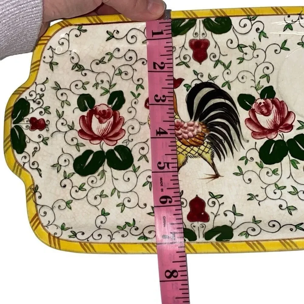 RARE Vintage Early Provincial Rooster and Roses Tray and Coffee Cup Set READ